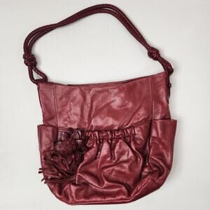 BRIGHTON Red Flower Leather Boho Shoulder Bag Purse Floral